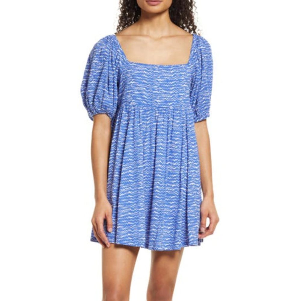 Puff Sleeve Mini Dress in Blue Zaggeo